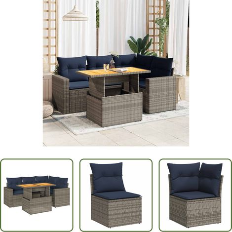 vidaXL Freisitzmöbel - 5-tlg. Garten-Sofagarnitur mit Kissen Grau Poly Rattan (1/5)