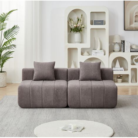 Modulares graues Chenille-Sofa mit 2 Kissen, symmetrisches Design (1/5)