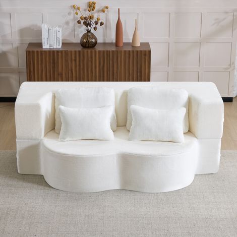 Sofá futón plegable modular, diseño moderno, uso 3 en 1, espuma y muelles, blanco (1/5)
