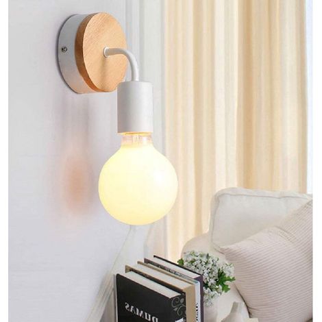 Wall Lighting Fixture 2 Pack, Adjustable Wall Lamp Fitting, Wooden Wall Sconce with E27 Bulb Indoor for Bedroom Bedside Living Room - White