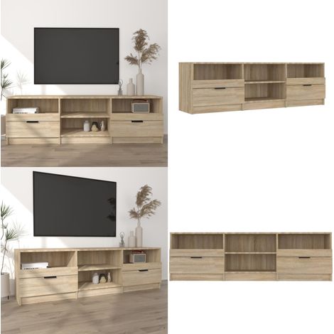 TV-Schrank Sonoma-Eiche 150x33,5x45 cm Holzwerkstoff - TV Schrank - Holzwerkstoff Möbel - Wohnwand - Entertainment Center - Regal - Home & Living (1/5)