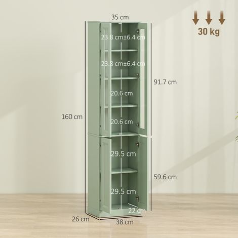 Armoire de salle de bain haute à 6 niveaux (étagères réglables), vert sauge (1/5)