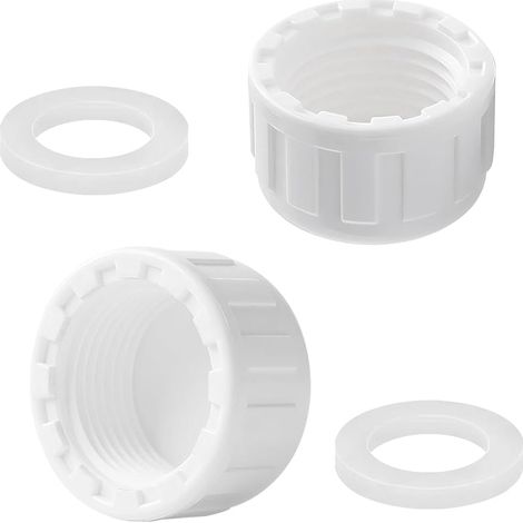 Lot de 2 Capuchons Filetés en PVC, Bouchon de Raccord de Tuyau à Filetage Femelle de 25 mm, Siphon Tuyau Bouchon D'obturation avec Rondelle (1/5)