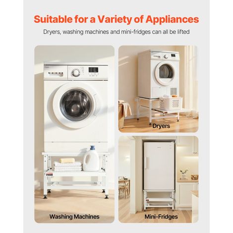 Socle Lave Linge Hauteur 43 cm Support Machine à Laver Charge 318 kg Rehausseur à Plateau Coulissant pour Sèche-linge Réfrigérateur Compact Buanderie, Acier Robuste, Pieds Antidérapants, Blanc (1/5)