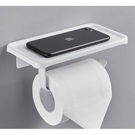 Porte-Papier Toilette, Support Papier Toilette Mural sans Perçage, Support Papier WC en Aluminium avec étagères Spacieuses Blanc (1/4)
