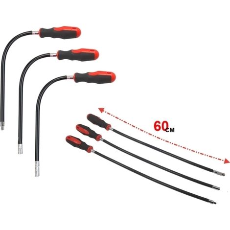 Cacciaviti/portainserti/portabussole/giraviti flessibili 60 cm Set 3 pz