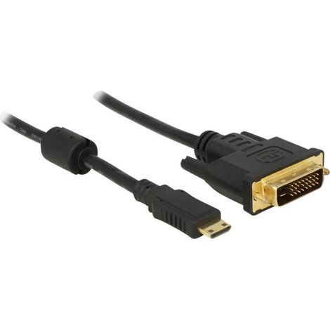 Delock HDMI / DVI Câble adaptateur Fiche mâle HDMI-Mini-C, Fiche mâle DVI-D 24+1 pôles 1.00 m noir 83582 avec noyau en (1/2)