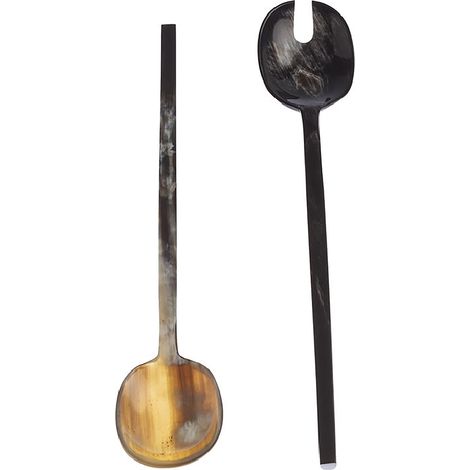 LINE - Couverts à Salade en Corne Naturelle Noire - 22cm - Ensemble de Service Élégant et Authentique pour Salades et Plats Froids (1/2)