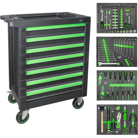 JBM 54553 Cassettiera utensili 7 cassetti uguali verde 172 Pz.