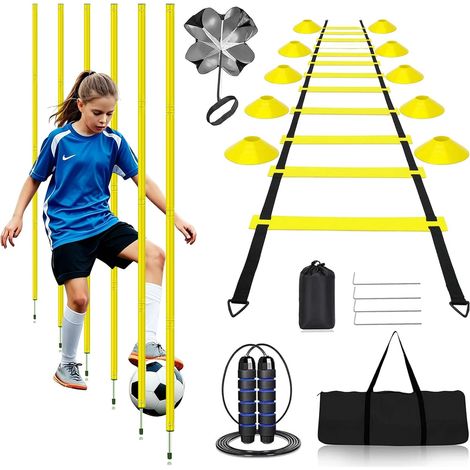 Football Training Kit with Slalom Bars, 20ft Coordination Ladder and Cones - Versatile Football Training Kit for Coordination, Agility and Training (1/5)