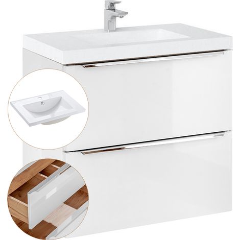 Waschtisch-Unterschrank 60cm mit Waschbecken TOSKANA-56 Hochglanz weiß, B/H/T ca. 61/61/46 cm (1/5)