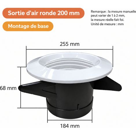 Bouche d'aération circulaire VMC à persiennes droites 200 mm 61 200mm 25,5 × 25,5 × 6,8 cm 140 g – Livraison gratuite