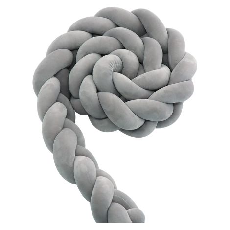 Filiyano-Super offre à petit prix Tour de lit pivotant pour bébé, décoration de lit, tresse à trois brins faite main. Gris clair. 2 mètres. (1/5)
