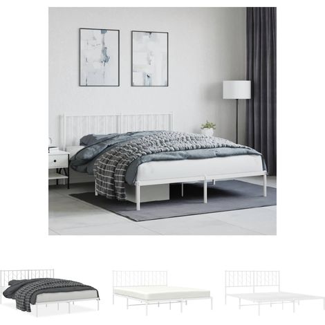 The Living Store Bettgestell mit Kopfteil Metall Weiß 160x200 cm - Betten & Bettgestelle (1/5)