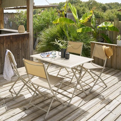 Hesperide – Table de jardin pliante carrée 4 places en aluminium traité époxy – Résistante à la rouille et aux UV – Design élégant et contemporain
