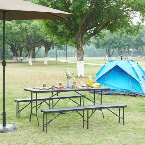 Tavolo da Picnic Mark Pieghevole 180 x 75 x 72 cm Nero Effetto Rattan [en.casa] (1/5)