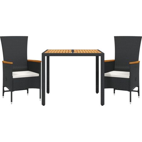 Maison Exclusive - 3-tlg. Garten-Essgruppe mit Kissen Schwarz Pol
