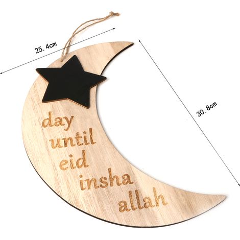 Ramadan-Halbmond-Dekorationen zum Selbermachen: Countdown-Brett aus Holz für Eid Mubarak mit Anhängern und Seil zur Festtagsdekoration. (1/5)