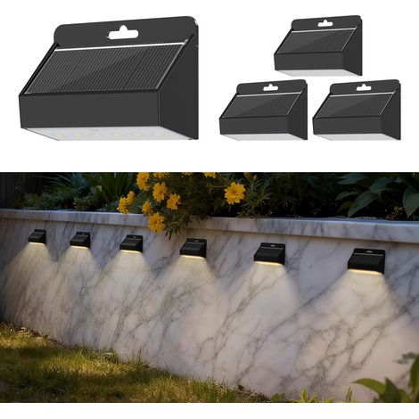 Lampe Solaire Exterieur, 4 Pièces LED Applique Murale Exterieur Solaire IP65 Étanche Lumières de Clôture Solaires pour Jardin Clôture Escaliers Marches Cour Terrasse, Blanc Chaud (1/5)