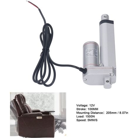 Ortviai Vérin Électrique 12 V 1500 N 100 mm pour Fauteuil Inclinable, Canapé Motorisé et Lit Réglable (1/4)