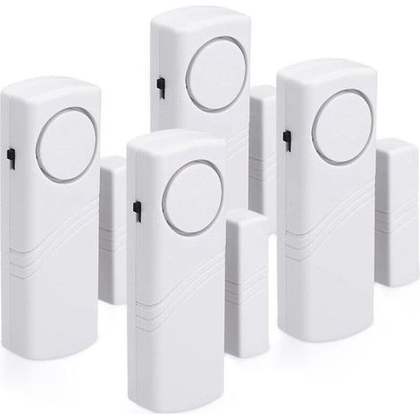 Alarme sans fil anti-intrusion pour porte et fenêtre – Lot de 4 – 100 dB – Installation facile avec bandes adhésives – Sécurise votre maison (1/4)