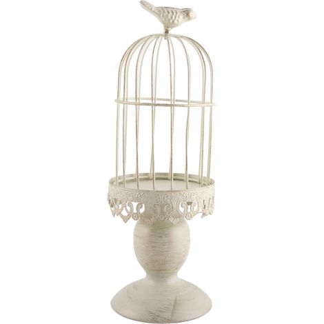 Porte-bougie Blanc Style Cage à Oiseaux Vintage Sculpté Décoration de Table pour Fête Dîner (1/5)