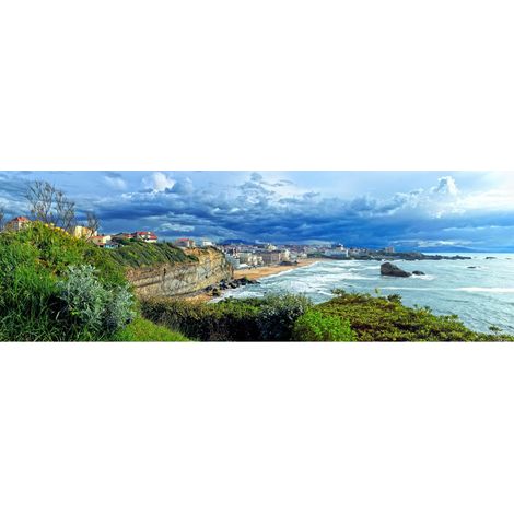 Tableau sur toile Falaise de Biarritz 45x135 cm - Impression sur Toile Murale Décorative - Image imprimée en HD sur Toile - Toile sur Châssis en Bois FSC - Fabriqué en France (1/4)