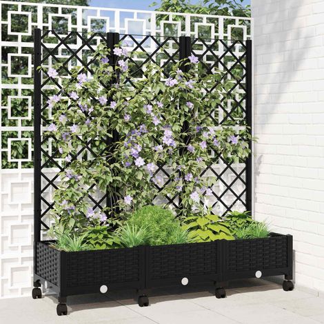 vidaXL Pflanzkübel mit Spalier und Rädern Schwarz 120 x 40 x 131,5 cm (1/5)