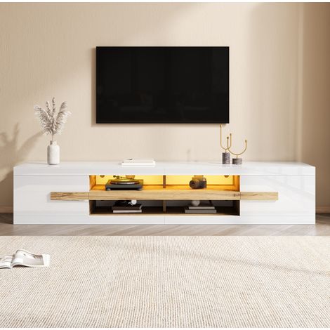 Table basse blanche 100x50 cm en panneaux de particules avec LED et étagères - CHICFURN (1/5)