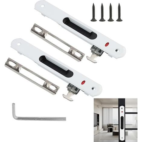 2 Set Porte Coulissante Fenêtre Crochet Serrure Serrure De Porte Coulissante, Dimensions 197 X 28 Mm, Installation Facile Avec Accessoires Inclus, Durable Et Résistante, Verrou Baie Vitrée Coulissante (1/5)