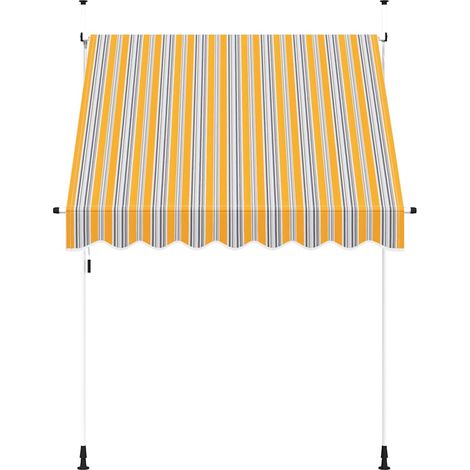 Auvent Marquise rétractable manuel, Store Banne pour Jardin Balcon Terrasse, 200 cm Rayures jaunes et bleues OIB2130E (1/3)