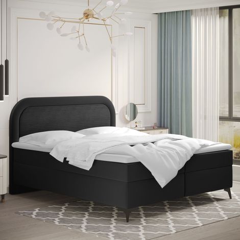 Boxspringbett mit bettkasten und topper Valentino, mehrere Größen Paros/Poso 180x200 cm Schwarz (1/3)