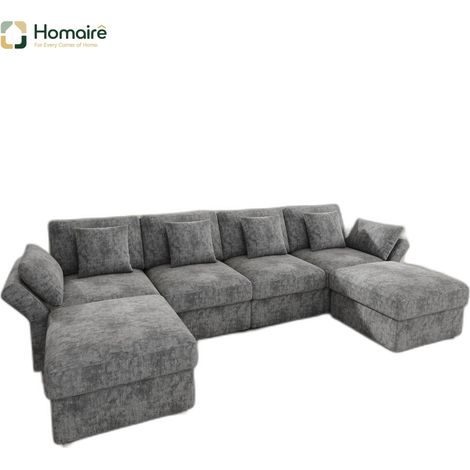 Canapé modulable en velours gris avec accoudoirs 284 x 156,5 x 86 cm HOMAIRE (1/5)