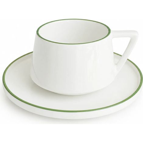 Tazza e piattino Duve con bordo verde, porcellana, 250 ml, duka (1/5)