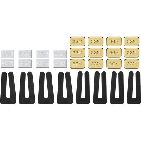 Kit d'Équilibrage de Pales de Ventilateur de Plafond, 8 Ensembles Comprenant 8Pcs Clips d'Équilibrage en Plastique et 8Pcs Poids de 5G et 12Pcs Poids de 3G, Ton Doré/Noir/Blanc (1/5)