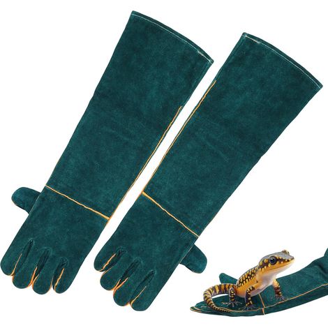 1 Paire - Gants Anti-morsure - Cuir De Vachette - Protection Avant-bras Pour Toilettage Et Manipulation D&39animaux Vert 60 cm (1/5)