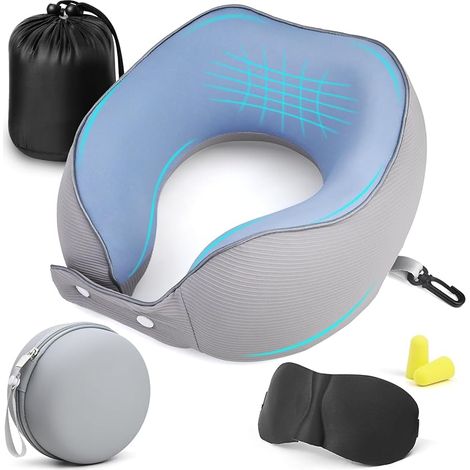 Oreiller de Voyage Avion,Coussin de Voyage en Mousse à Mémoire de Forme pour Adultes,Coussin de Nuque Ergonomique,pour Dormir dans l’Avion, la Voiture, Le Train, Le Bus et à la Maison (1/5)