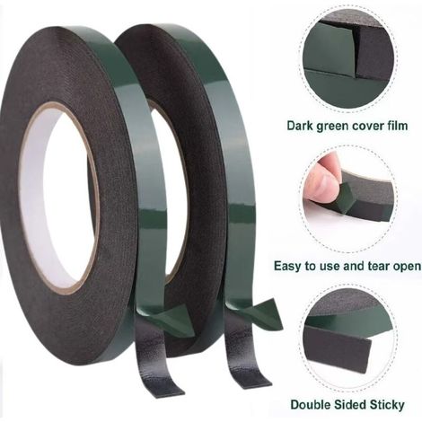 Rnemitery – Ruban adhésif double face mousse noire 12mm – Lot de 2 rouleaux 10m – Adhésion durable pour montage de garnitures et plaques d'immatriculation (1/5)
