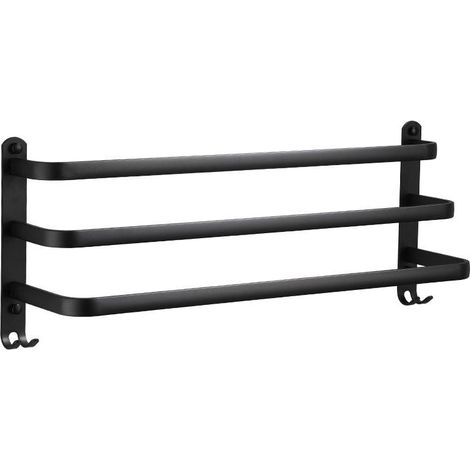 Portasciugamani da parete in alluminio a 3 livelli con ganci, portasciugamani nero impermeabile per bagno, cucina e toilette, 60 cm (1/5)