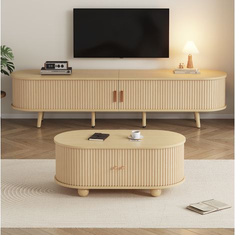 TV Schrank Aufbewahrung Couchtisch Holz Set OKMYHOME (1/5)