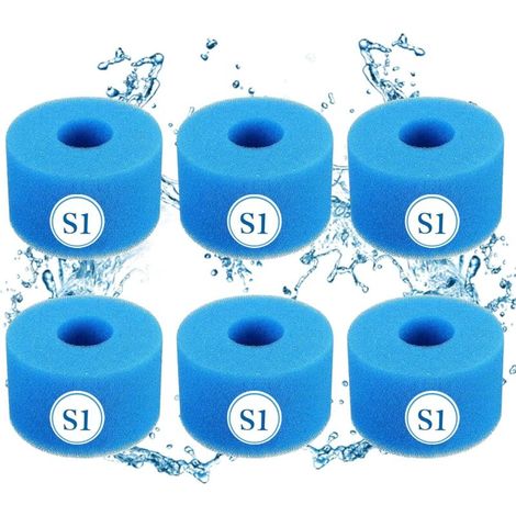 Lot de 6 filtres S1 Bleu Lot de 6 (7,4 x 4 x 10,8 cm) Filtre de piscine en mousse Filtre éponge pour piscine Intex S1 Bain à remous réutilisable (1/5)