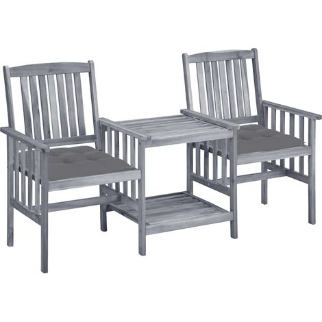 Chaises/Fauteuils de jardin avec table à thé et coussins Acacia solide -TF12698 (1/5)