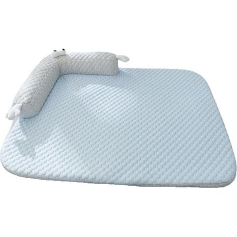 Lit rafraîchissant pour chat avec oreiller en forme de L, coussin d'été doux et respirant pour animaux de petite, moyenne et grande taille, bleu 55x40cm/21.65x15.75in, moins de 6kg (1/5)