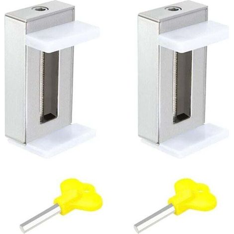 Serrure Fenêtre Coulissante 2 Pièces Réglable Serrure de Sécurité de Porte Fenêtre Serrure Butée Verrous de Sécurité avec Clé pour Porte Fenêtre Universels (Argent) (1/4)