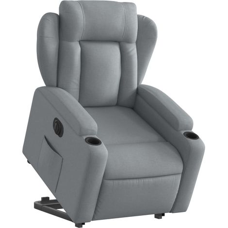 Poltrona relax TV con comodissima funzione di sollevamento elettrico in tessuto grigio chiaro DEC028325