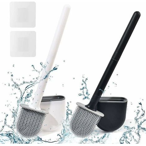 Flache Silikon-Toilettenbürste, 2er-Pack, Toilettenbürste und Halter, Wand-Toilettenbürste, GU.B/bon Schwarz-Weiße Silikon-Toilettenbürste (1/4)