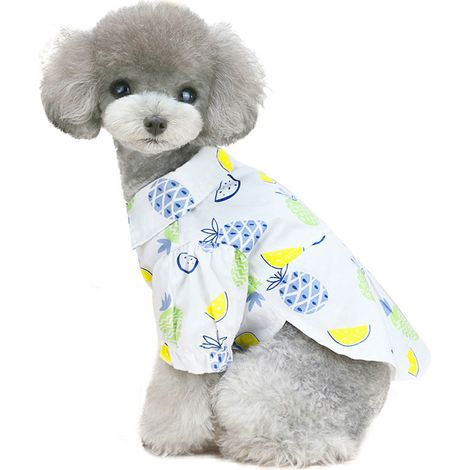 Vêtements pour chiots, chemise à revers imprimée ananas, polo d'été, vêtements pour animaux de compagnie (vert)