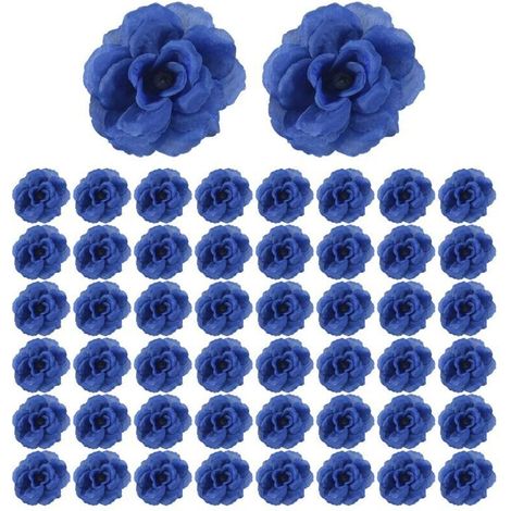 Fleurs Artificielles en Soie Rose TêTes de Fleurs, 50 PièCes pour la DéCoration D'Album VêTements Chapeau, Mariage (Bleu Foncé) (1/4)