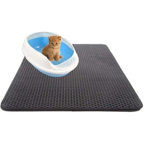 Tapis Litière Chat Bac à Litière pour Chats, Imperméable Non Toxique EVA,Double Couche en Nid d'abeille Design 30x45cm,Noir (1/3)