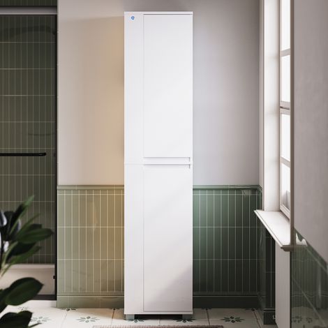 SONNI Hochschrank weiß, mit LED-Beleuchtung, 4 Einlegeböden, 2 Türen und offenen Fächern, 1800 × 400 × 300 mm (1/5)